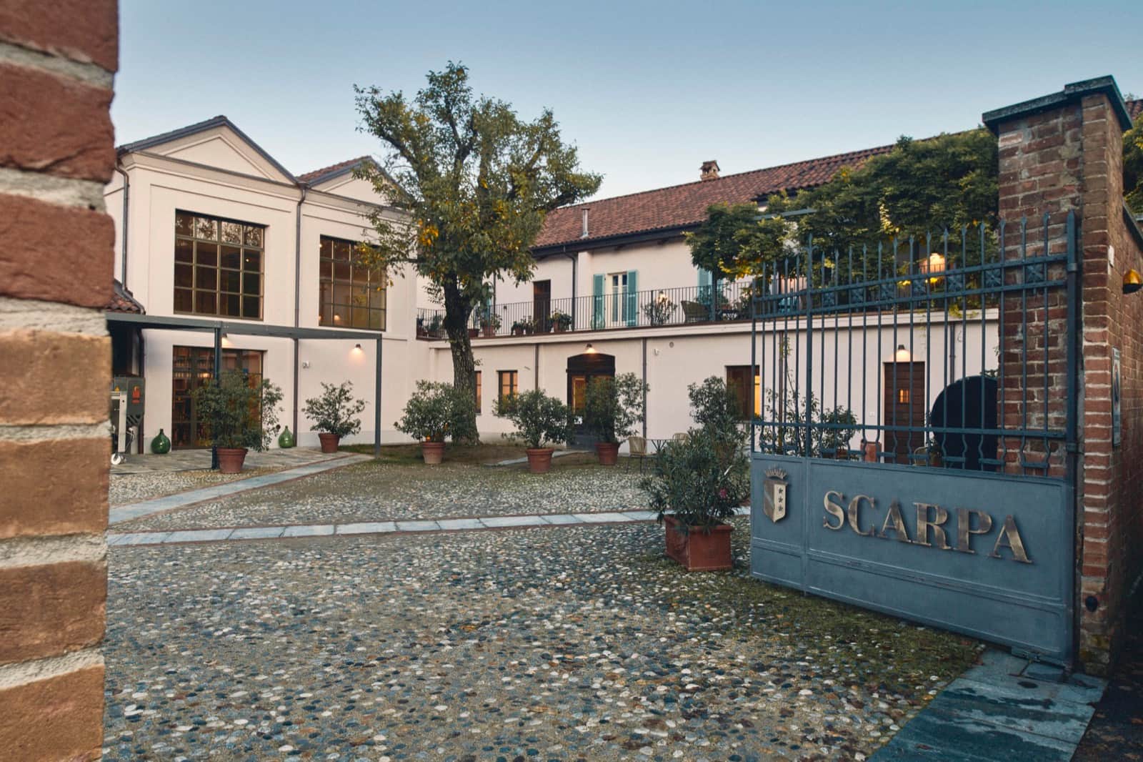 The courtyard and entrance of the Scarpa wine estate in Piedmont